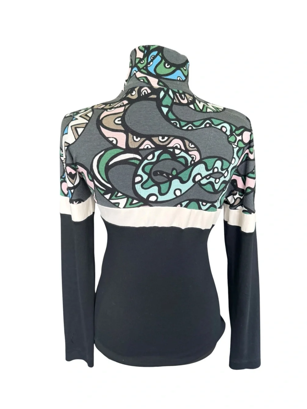 Marc Cain Sports Abstract Print Quarter Zip Mock Neck Stretch Top Sz M Y63 - Picture 2 of 6